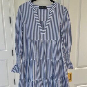 Pomander Place Blue and White Stripe Kenzo Dress - SMALL